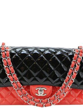 Chanel  Classic Double Flap Medium Quilted Patent Leather Shoulder Bag Bicolor